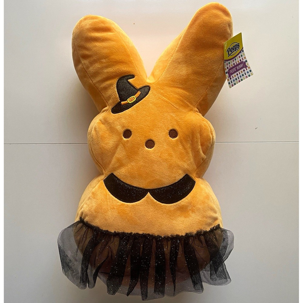 Peeps Halloween Bunny Plush Orange/Black Witch Hat Tulle Skirt 15inch